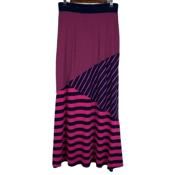 Maurices Pink Navy Blue Striped Maxi Skirt Women's Small Drawstring - Picture 2 of 8